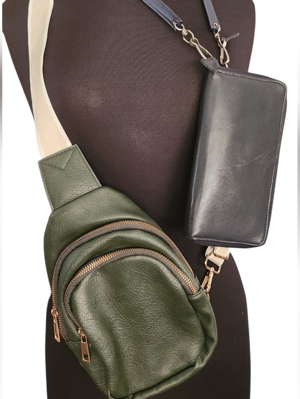 Faux Leather Sling Bag And A Zip Wallet -with Wristlet Included .